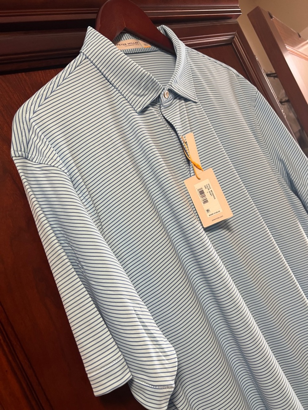 New Peter Millar Crown Sport Featherweight Stretch Teal Blue Stripe Golf ⛳️ Polo - Picture 6 of 13